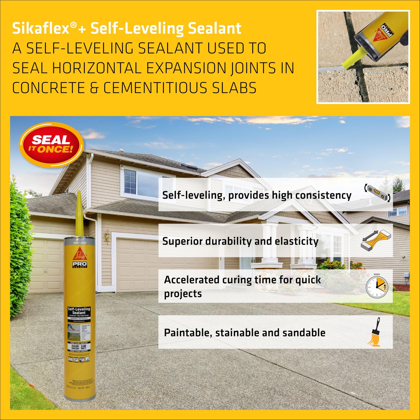 Sikaflex Self Leveling Sealant, Gray, Polyurethane, 29 fl. oz Cartridge, 12 Pack