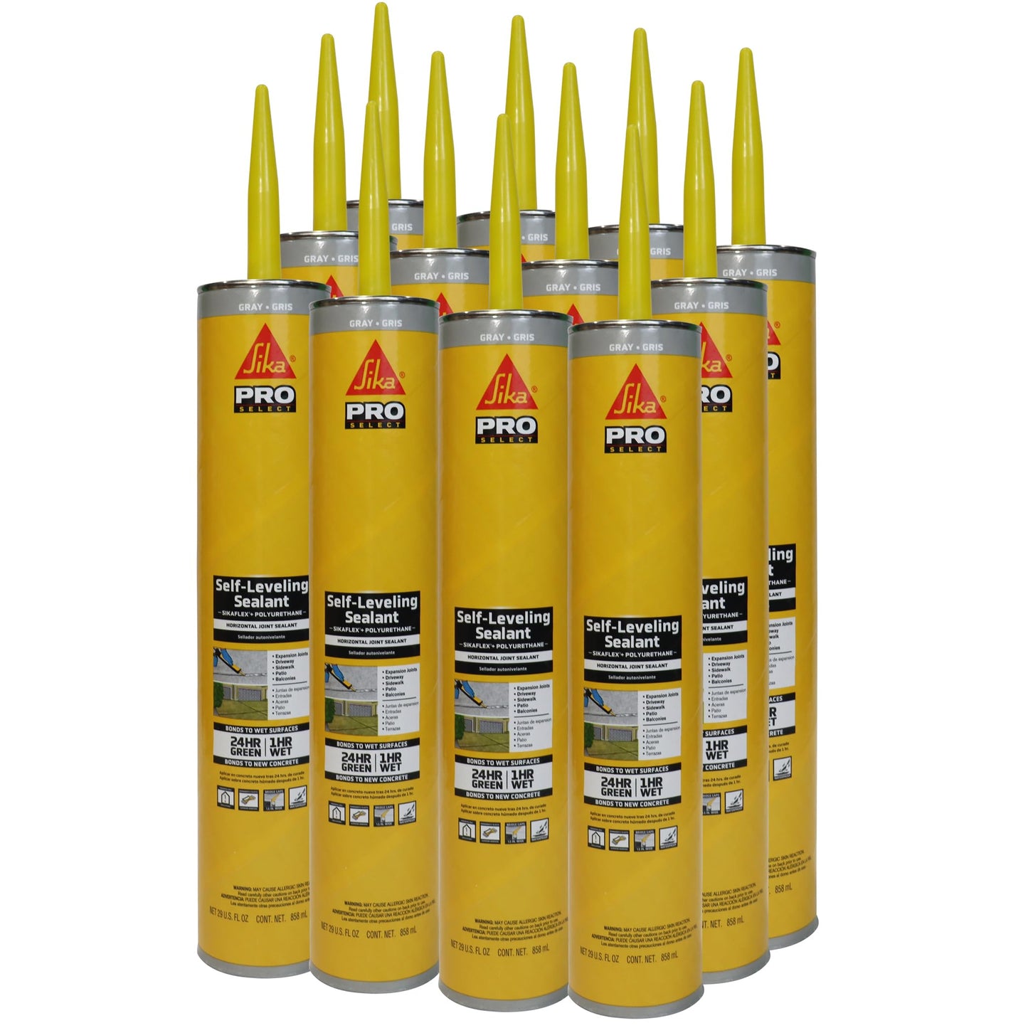 Sikaflex Self Leveling Sealant, Gray, Polyurethane, 29 fl. oz Cartridge, 12 Pack